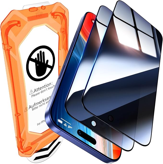 UniqueMe for iPhone 16 / iPhone 15 Privacy Screen Protector - [Military Grade Shatterproof & 9H+ Hardness] Screen Protector 16/15 Tempered Glass Full Coverage Protection, Easy to install, 2 Packs