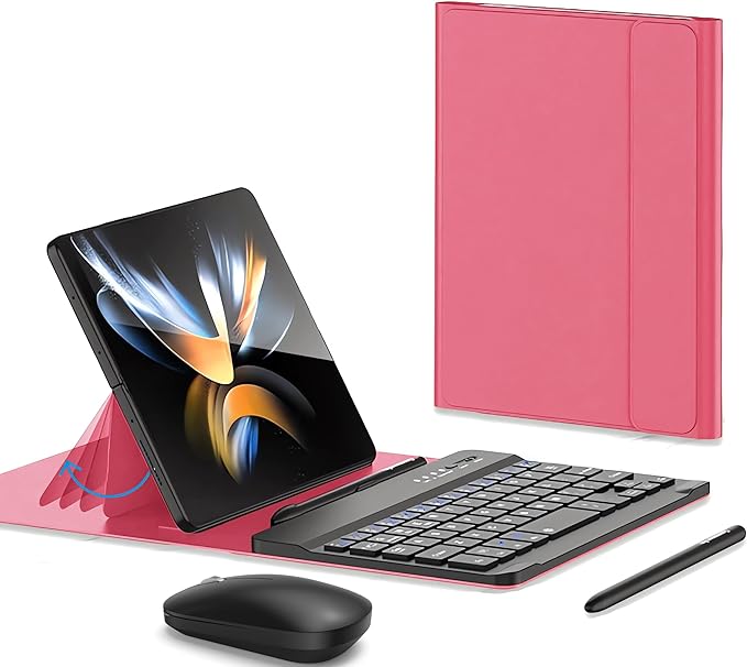 for Samsung Galaxy Z Fold 7 6 5 Keyboard and Mouse, Portable Mini Bluetooth Keyboard with Leather Case and Capacitive Pen, 4 in 1 Set for Z Fold 7 Accessories