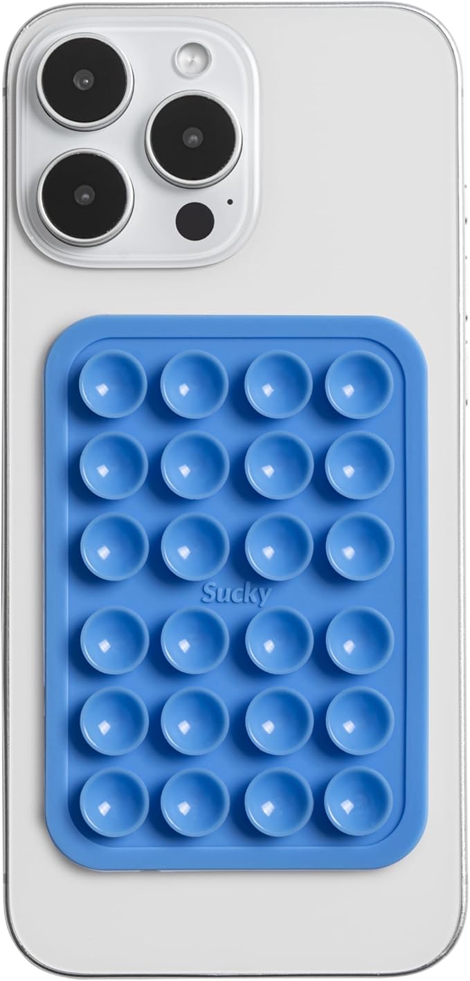 SUCKY Silicone Suction Phone Case Adhesive Mount - Anti-Slip Holder, Hands-Free Fidget Toy, Phone Accessory for iPhone and Android - Blue