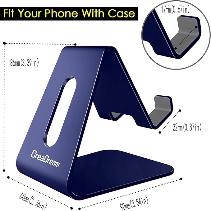 CreaDream Cell Phone Stand, Cradle, Holder,Aluminum Desktop Stand Compatible with Switch, All Smart Phone, iPhone 11 Pro Xs Max Xr X Se 8 7 6 6s Plus SE 5 5s-Navy Blue