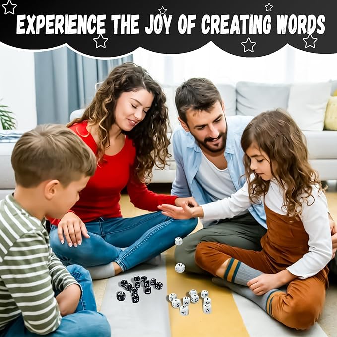 24 Pcs Dice Set, The Crossword Solitaire Game, 6 Sided Dice Crossword Creative Game, Two-Player Parent-Child Interactive Family English Letter Dice Games for Kids Adults