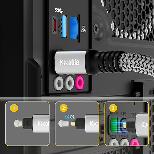 Optical Audio Cable 6.6FT /2M, Digital Audio Cable, Toslink Fiber Optic Cord, [Nylon Braided, Slim Aluminum Shell, Gold Plated Connector], for Home Theater, Sound Bar, PS4, Xbox, TV and More