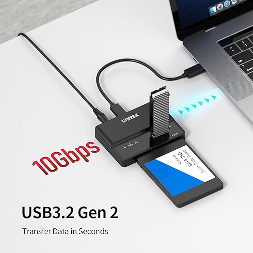 Unitek M.2 NVME SATA SSD Enclosure-2 in 1 Tool-Free Portable 10Gbps NVMe PCI-E M.2 and SATA SSD External Adapter USB 3.2 Hard Drive Reader for 2230/2242/2260/2280 NVMe and 2.5" /3.5" SSD