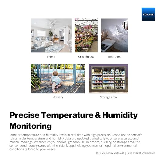 YoLink Indoor Hygrometer Thermometer, 2-Year Data Storage Export, Data loger, LoRa Tech, App Push, Email, SMS, Hub Required