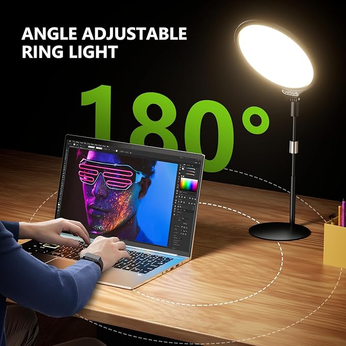 Aureday 10.5” Dimmable Desktop Ring Light with Stand and Phone Holder, 24W Full-Screen LED Ring Light for Desk, Video Conference Lighting for Laptop, Zoom Lighting for Computer, Live Stream, TikTok