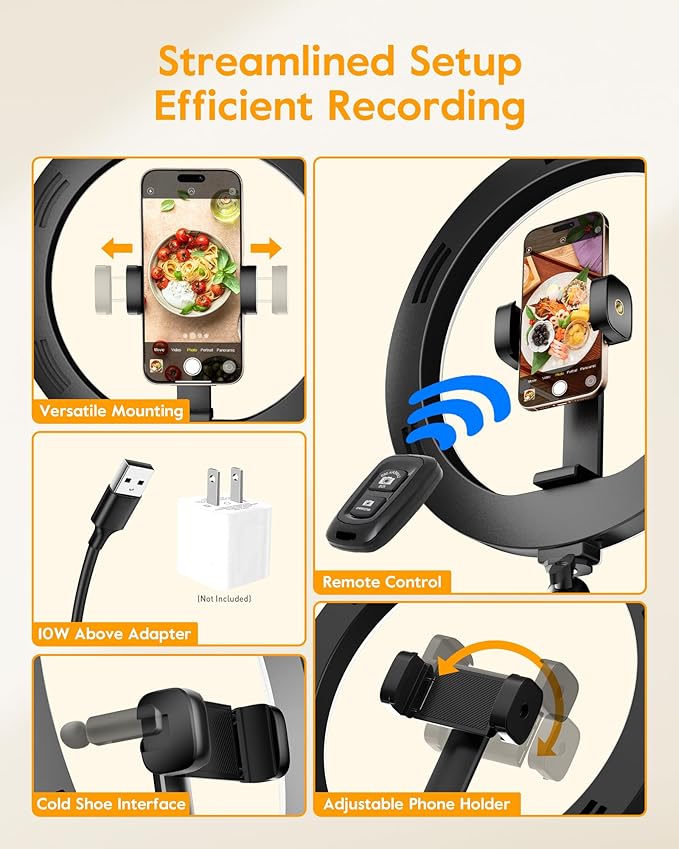 Ring Light with Stand for Desk,Adjustable Overhead Camera Mount with 10" Ring Light Tripod for iPhone,Phone Tripod with Light and Remote Phone Holder for Video Recording,Live Stream,Cooking Video