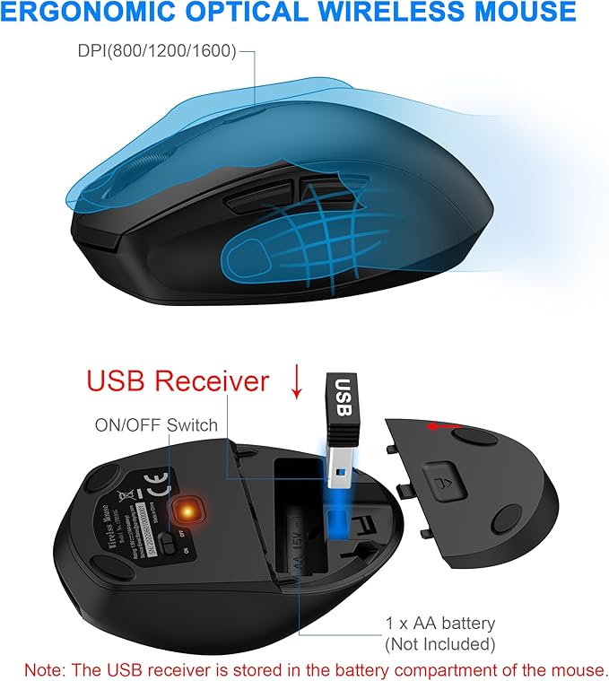 Wireless Keyboard and Mouse Combo, EDJO 2.4G Full-Sized Ergonomic Computer Keyboard with Wrist Rest and 3 Level DPI Adjustable Wireless Mouse for Windows, Mac OS Desktop/Laptop/PC（Classic Black）
