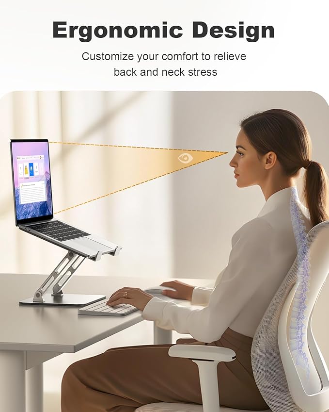 Ergonomic Laptop Stand, Dual-Bar Support & Height Adjustable Laptop Riser Holder for Desk, Ventilated & Portable Computer Notebook Stand Mount, Compatible with MacBook Air Pro/Dell/HP (10"-16")