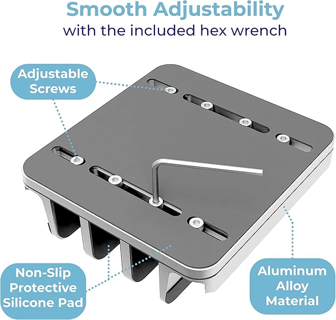 Adjustable Laptop Stand, 5 Slots, Aluminum Space-Saving, for Apple MacBook/Surface/Galaxy/Tablet/iPad/iPhone, Silver