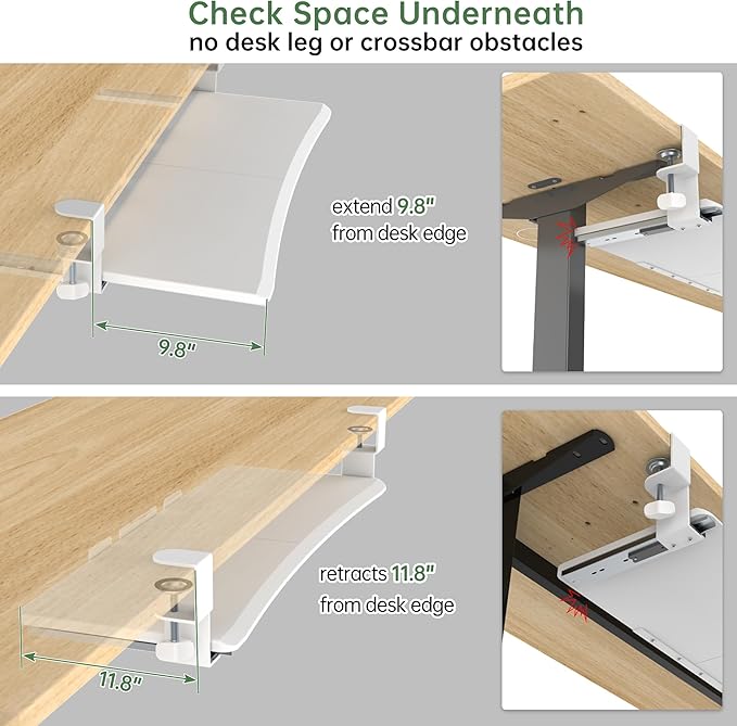 Extra Large Keyboard Tray Under Desk - Slide Out with Sturdy C-Clip Mount System, 31.5" (35.8" Including Clamps) x 11.8" Put-Out Keyboard Tray Computer Drawer for Ergonomic Typing, White