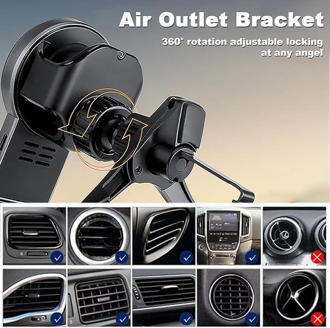 3 in 1 Wireless Car Charger, 15W Fast Charging Phone Holder Foldable Magnetic Mount Fit for All iPhone Android Phone, iWatch, Airpods Wireless Earphone