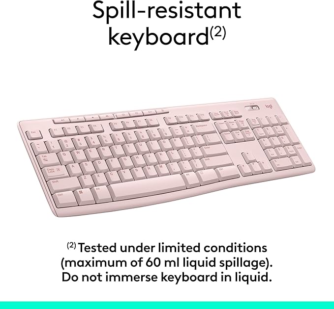 Logitech MK270 Wireless Keyboard and Mouse Combo for Windows, 2.4 GHz, 8 Multimedia Keys, PC, Laptop, Wireless Keyboard Compact Mouse Combo - Rose