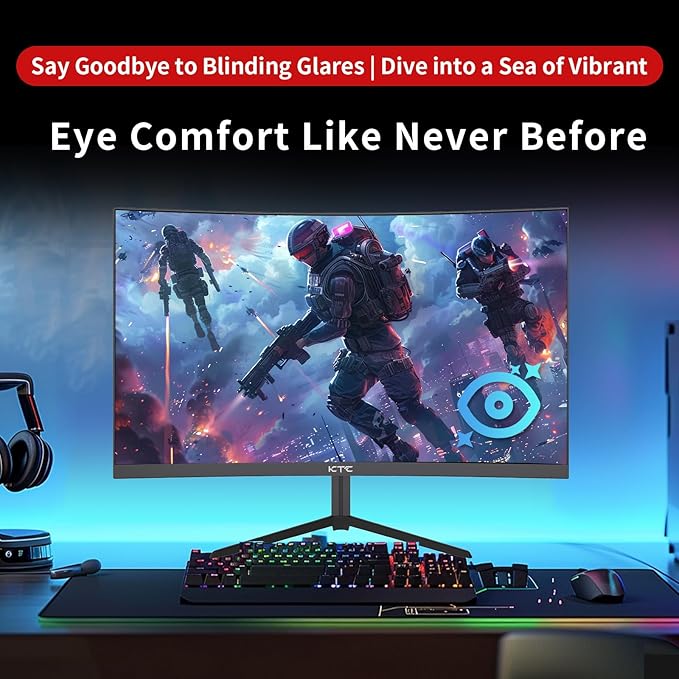 KTC 24 inch 1500R Curved Gaming Monitor 165Hz 1ms FHD 1080p VA Tilt Adaptive Sync HDR 110% sRGB DP/HDMI,VESA for Gaming Home Office Business PS5 PC Monitors