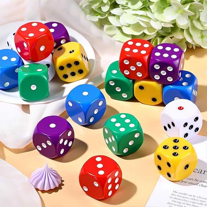 18 Pcs Casino Theme Party Dice Large Opaque Jumbo Acrylic D6 Dice for Casino, Craps, Table Games and Board Games (30 mm,Classic Color)
