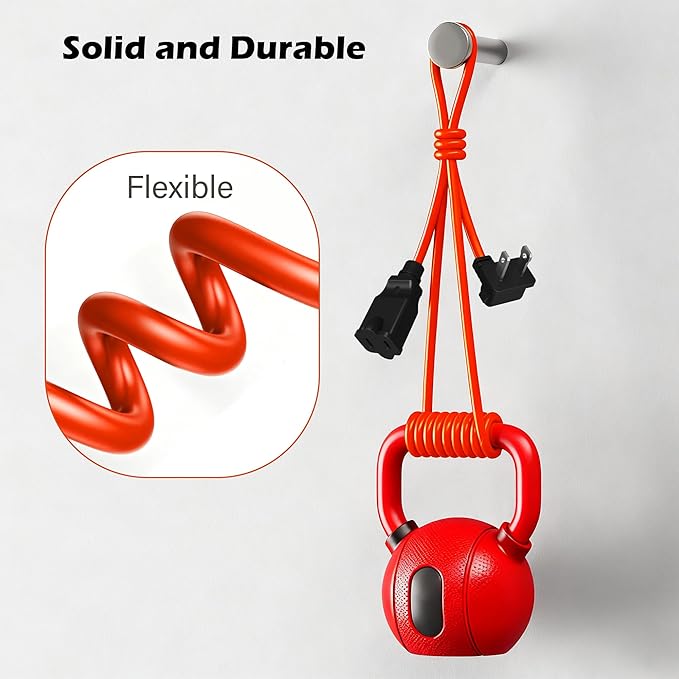 90 Degree 2 Prong Polarized Outdoor Power Extension Cord 35 FT, Angled Low-Profile Plug, 16 Gauge 125V SJTW Waterproof Long Cable for Home Office Lawnmower Garden Tools Lights, ETL+Ties-Bright Orange