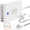 240W Fast Charging Blocks, 8-Port Charging Station for iPhone/Ipad/MacBook, 6C2A PD GaN Charger Box, USB Tower Hub 5ft Braided Power Cord with On/Off Switch, Flat Plug, Travel Essentials