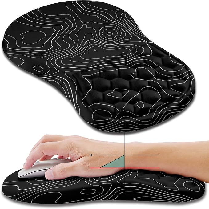 Hokafenle Ergonomic Mouse Pad Wrist Support, Wrist Rest Mousepad for Carpal Tunnel Pain Relief with Integrated Memory Foam Slope Massage Bulge (11.8x7.9 inch,Topographic Contour)