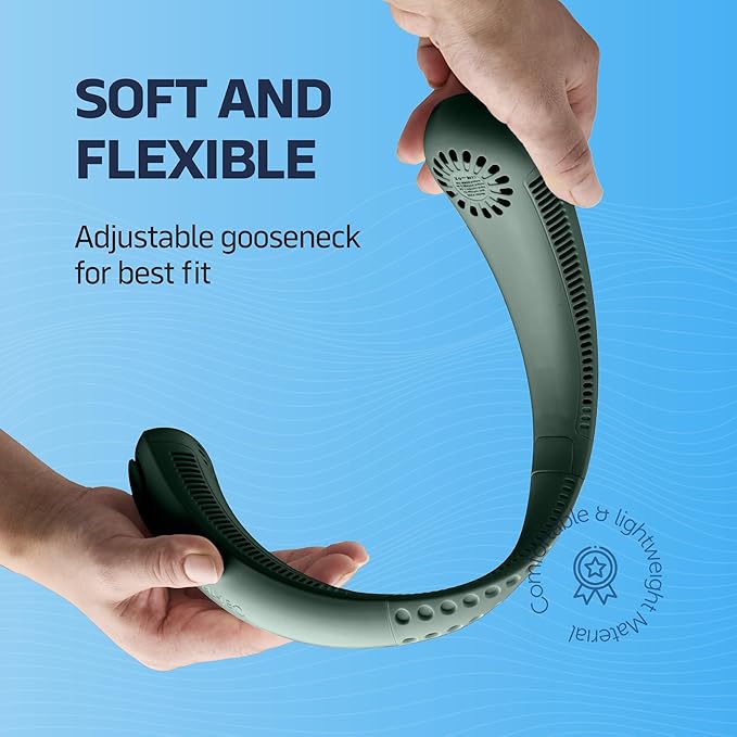 Portable Neck Fan - 3 Speed Rechargeable Bladeless Neck Fan, Adjustable Personal Green Neck Fan For Women & Men Modern Design, Great Cooling Fan For Travel, Outdoors & Sports