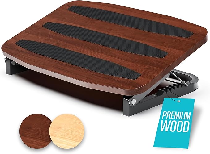 Adjustable Under Desk Foot Stool - Ergonomic Foot Rest with 7 Angles - Walnut
