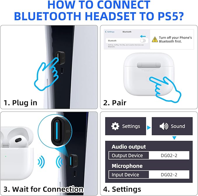 Smof USB Bluetooth Audio Adapter for PS5, PS4,Switch,Mac. Compatible Bone Conduction Headsets Wireless Audio Transmitter Dongle with aptX Low Latency Support, USB Bluetooth 5.2 Adapter