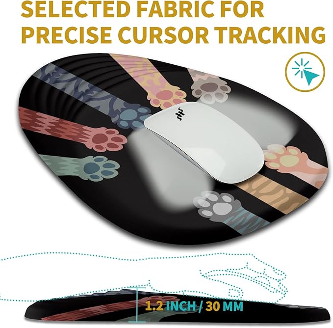 Hokafenle Ergonomic Mouse Pad Wrist Support with Stepped-Wedge Design, Wrist Rest Pain Relief Mousepad Filled with Memory Foam, Carpal Tunnel Mousepad for Wireless Mouse(12x8 inch, Paw)