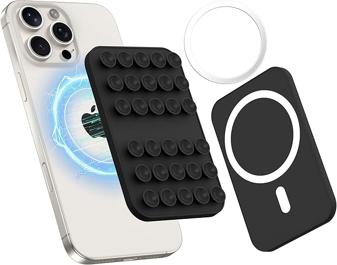 Patented Magnetic Sticky Phone Suction Grip Mount for MagSafe Case,Magnet Silicone Portable Stand Holder for iPhone 16/15/14/13/12 Series and Android, Hands-Free Selfies and Videos,Black
