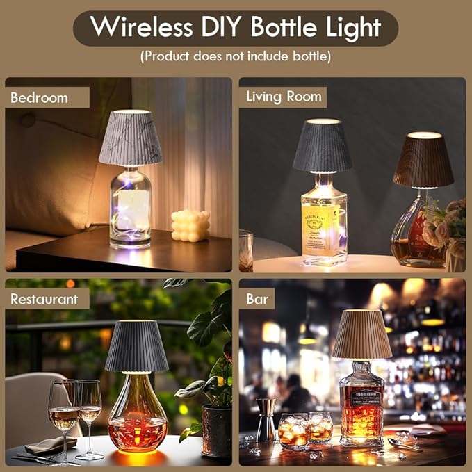 WILIT Wireless Bottle Lamp for Liquor Bottles, 3-Level Brightness LED Night Lights, Wine Lamp for Home Decor, Unique Table Lamp with RGB Lights, Rechargeable Bottle Lights for Bedroom, Black