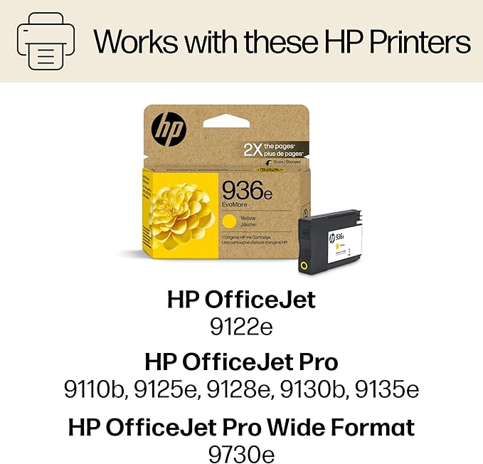 HP 936e EvoMore High Yield Yellow Ink Cartridge | Works OfficeJet 9120 Series, OfficeJet Pro 9100 Series, OfficeJet Pro Wide Format 9700 Series | Carbon Neutral | 4S6V5LN