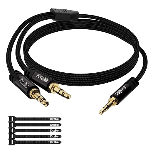 1/8 Inch TRS Stereo Y Splitter Cable 10FT, 3.5mm Male to 2-Male Y-Splitter Stereo Audio Cable, for Cell Phone PC Laptop, Speaker, Headphones, Suitable for Switching or Two Sets of Speakers