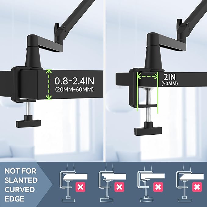Low Profile Mic Arm 15cm Extra Riser Adjustable Mic Boom Arm Metal Desk Mounted Microphone Stand Cable Management Flexible Microphone Holder for Podcast Streaming Gaming Desktop