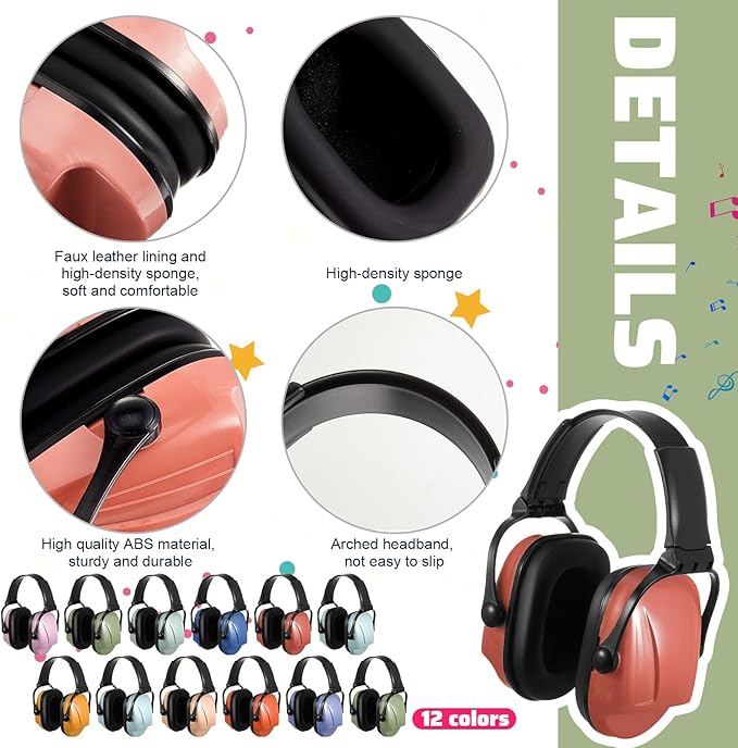 Amylove 12 Pcs Kids Ear Protection Noise Cancelling Headphones Ear Muffs Bulk 27db Adult Noise Reduction Hearing Earmuff(Universal Fit (kids & Adults),Modern Style,Soft Color)