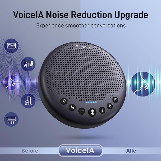 EMEET Conference Speaker and Microphone w/8 Mics, 360° Voice Pickup, Noise Reduction, Bluetooth/USB/Dongle Speakerphone for 10 People w/Daisy Chain for 18, Compatible w/Leading Platforms, 2025 Version