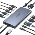 USB C Docking Station Dual Monitor for Dell/HP/Lenovo/Surface Laptop,15 in 1 Triple Display Multiport Adapter Hub, USBC Dock Dongle with 2 HDMI+VGA+6 USB C/A+Button+100W PD +Ethernet+SD/TF+Audio