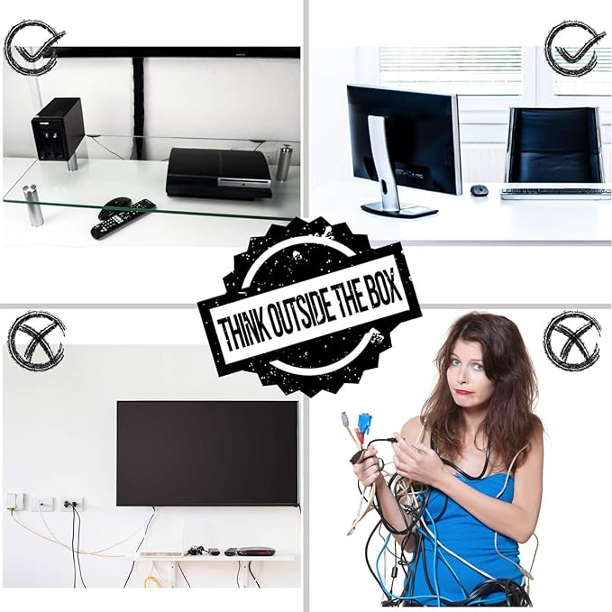 Large Cable Management Box, Cord Organizer Box to Hide Power Strip, Extension Cord, Surge Protector | Cord Hider Safe Box for Desk Organizers, Gaming PC, Computer, TV | White, Black Edition by Tokye®