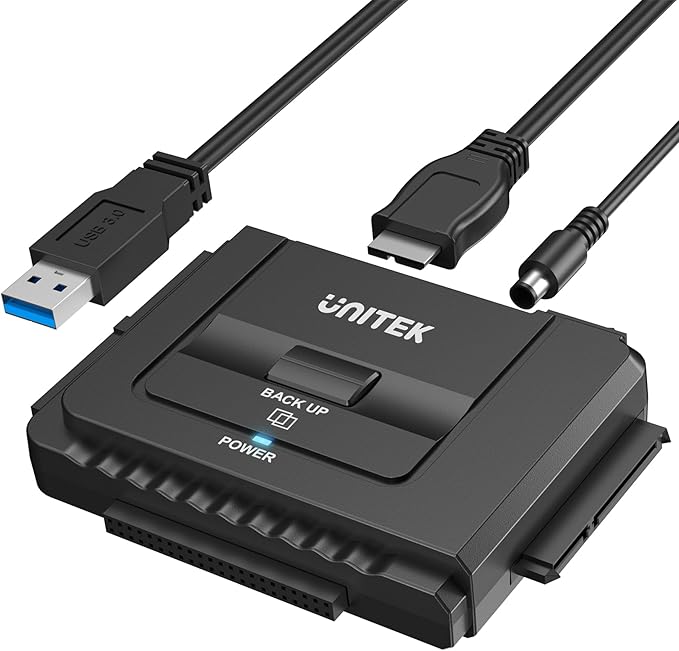 Unitek USB 3.0 to IDE and SATA Converter External Hard Drive Adapter Kit for Universal 2.5/3.5 HDD/SSD Hard Drive Disk, One Touch Backup Function, Included 12V/2A Power Adapter