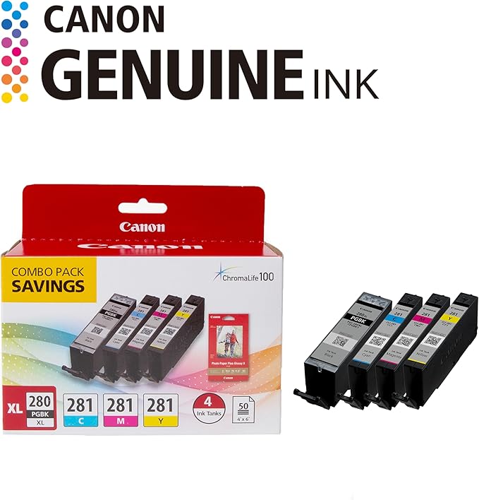 Canon PGI-280XL /CLI-281 Genuine Combo Pack with PP-301, Compatible with TR8520, TS9120,TS8120, TS6120, TS9521C/a, TS9520/a, TS8220, TS6220, TS8320, TS6320, TS702/a, and TR8620/a Series Printers