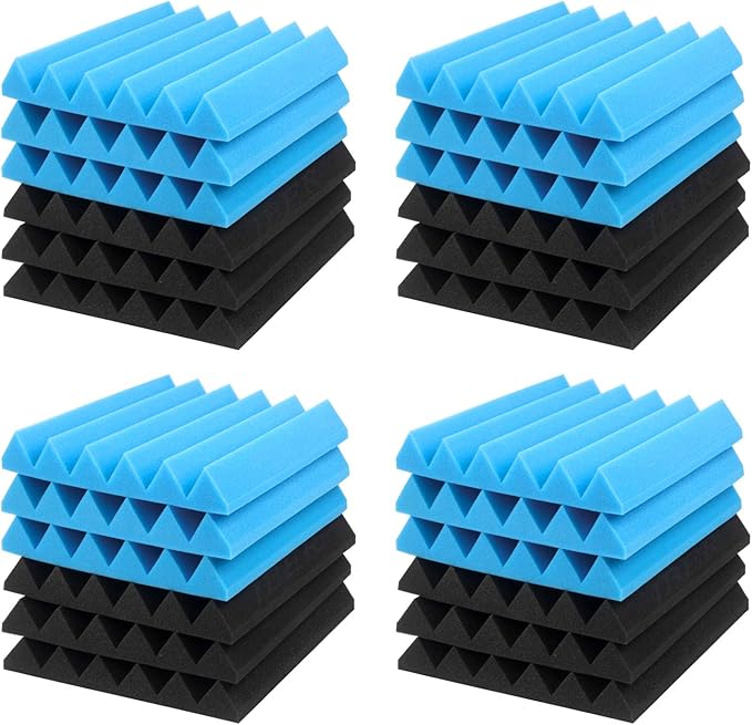 JBER 24 Pack Blue and Charcoal Acoustic Panels Studio Foam Wedges Fireproof Soundproof Padding Black Wall Panels 2" X 12" X 12"