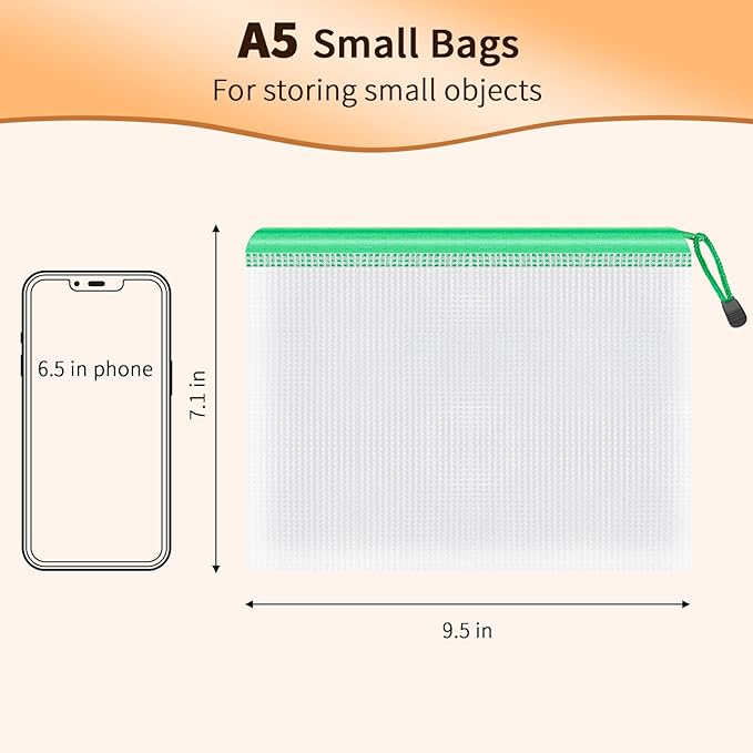 Umriox Zipper Mesh Document Pouch, 9.5x7.1 in (6 Colors, 18 Packs), Clear Zipper Pouches, Waterproof Zipper Pouches for Office Supplies Cosmetics Travel Storage