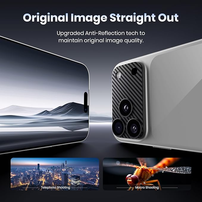 Hoerrye for iPhone 17 Pro Camera Lens Protector - [12FT Shatterproof Military Grade] [Strong Adsorption] Metal Top 9H+ Tempered Glass Camera Screen Full Cover Case Friendly,Carbon Fiber