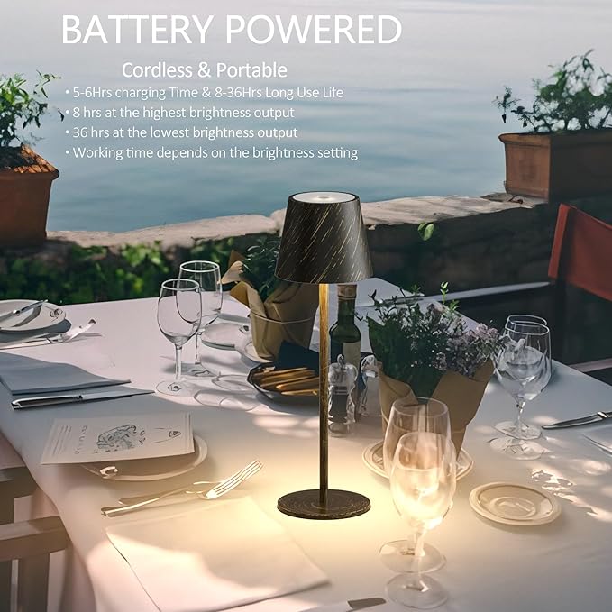 2-Pack Copper Cordless Table Lamp,Rechargeable LED Desk Lamp,5000mAh Battery Operated Lamp,3000K Warm Light Stepless Dimming,IP54 Waterproof Portable Table Light for Restaurant/Camping,Copper