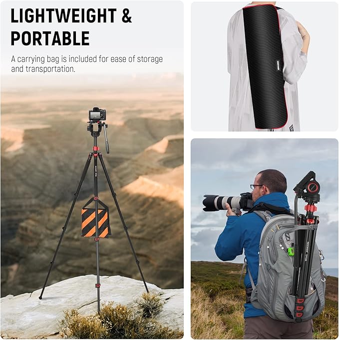 NEEWER 72" Fluid Head Video Tripod Monopod, Aluminum Alloy QR Plate Compatible with DJI RS Gimbal, 360° Pan & +90°/-70° Tilt for DSLR Camera Camcorder, Max Load 13.2lb/6kg, TP72A