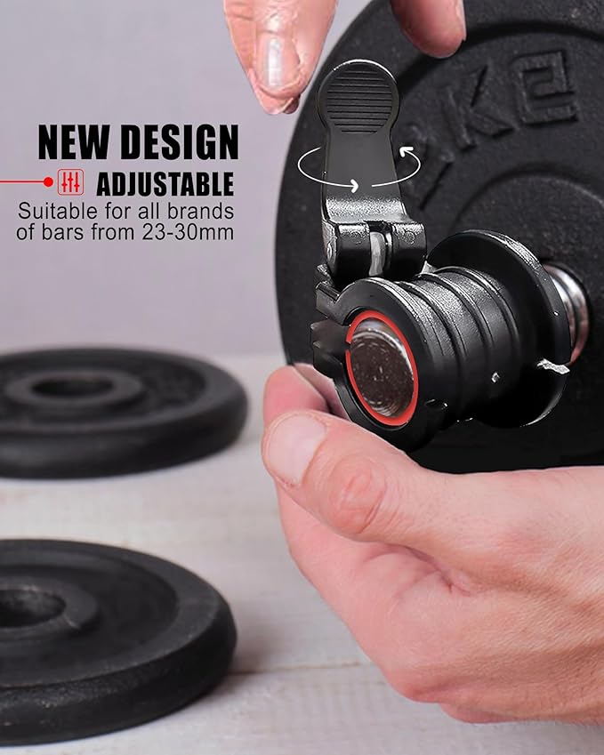 Barbell Clips 1 Inch Quick Release Weight Clamps 0.9-1.18inch Multi-Size Adjustable Olympic Clamps for Bars