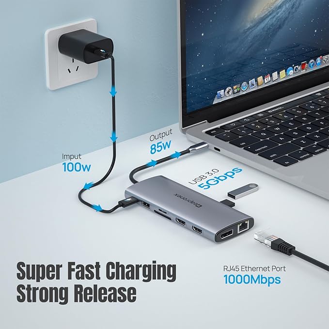 USB C Docking Station UBS C Hub for Laptop Dual Monitors 14 in 1 Multiport Dongle Dock with 2* HDMI +DP+USB C/A 100w PD+Ethernet+Data Transfer for MacBook/HP/Dell/Lenovo Thinkpad/iPad/Mac