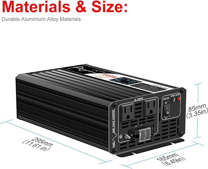 Xijia 1500W (Peak Power 3000W) Pure Sine Wave Inverter DC 60v to 120v Inverter 60HZ Solar Converter for Home Use car (DC60V (Range 50V-75V) 1500W)