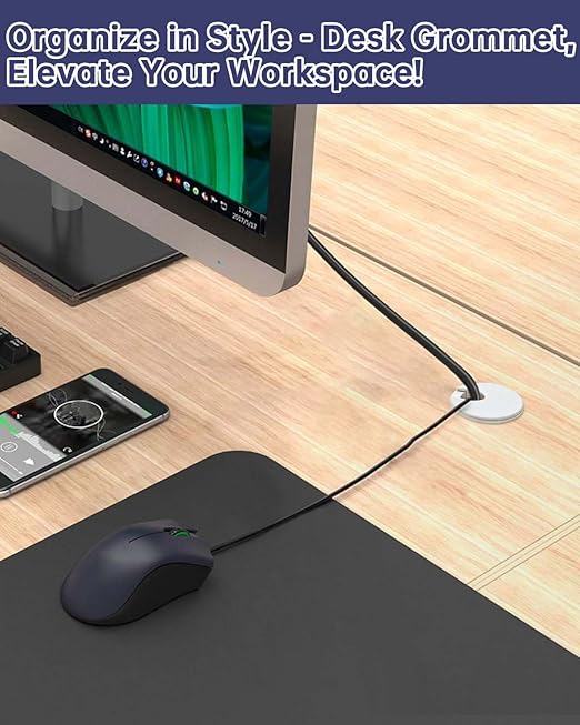 1-3/8 in. Hole Saw with 10PCS White Desk Grommet - Cable Management Kit for TV, Office, and Home Table - Hide Wires Behind Wall, TV Wall Cable Pass Through, Desk Cable Hole Covers