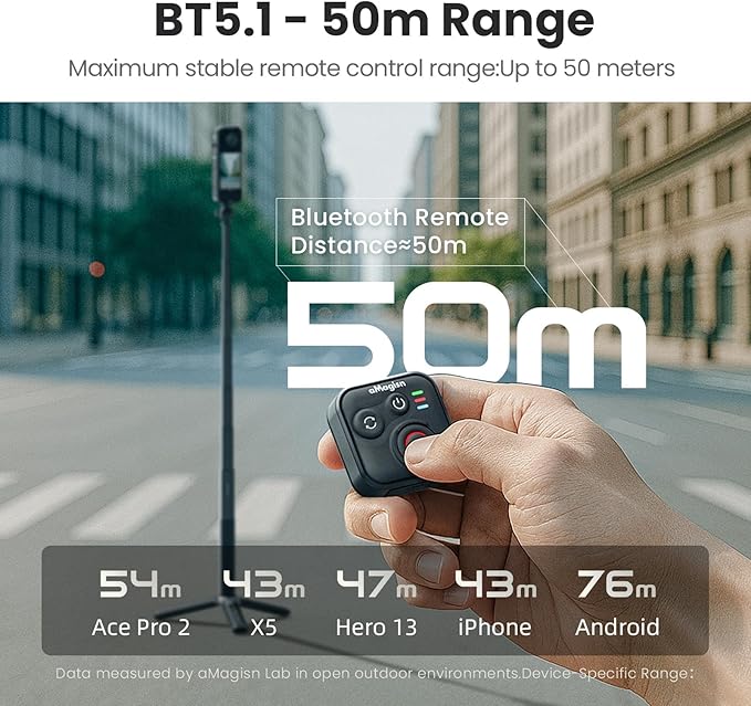 YDW Bluetooth Remote Control for INSTA360 X5 X4 X3 X2/Ace Pro2/Ace Pro/Ace/GO 3S/GO 3/ONE RS/ONE R/Gopro Hero13/12/11/10/9/8/Max/Mini,Wireless 50M Remote Control Range