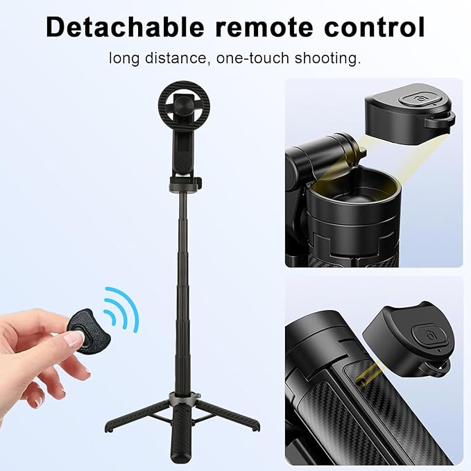 Magnetic Selfie Stick with Remote, 360° Rotation Phone Tripod, 4-in-1 Multifunctional Magnetic Phone Selfie Stick, Mini Portable Extendable Mag Tripod for Cell Phone Video Recording Trave