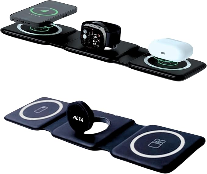 3-in-1 Magnetic Wireless Charger for iPhone, Apple Watch & AirPods – Fast Charging Station, Foldable Dock for Travel & Desk, Compatible with All iPhone Models, with 20W Adapter