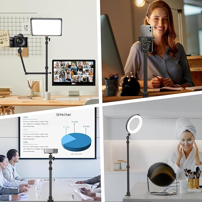 PICTRON LS10 Camera Desk Mount Table Stand with 1/4" Ball Head, 16"-33.8" Adjustable Light Stand, Tabletop C Clamp Arm for DSLR Camera, Ring Light, Live Streaming, Photo Video Shooting