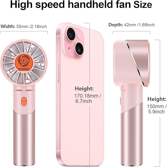 Handheld Fan,Portable Turbo Fan,Powerful Personal Fan(7000rpm High-Speed Motor,Battery Work 3-16 H),USB Rechargeable Mini Handheld Fan for Travel/Outdoor/Gift/Makeup (Rose Pink)